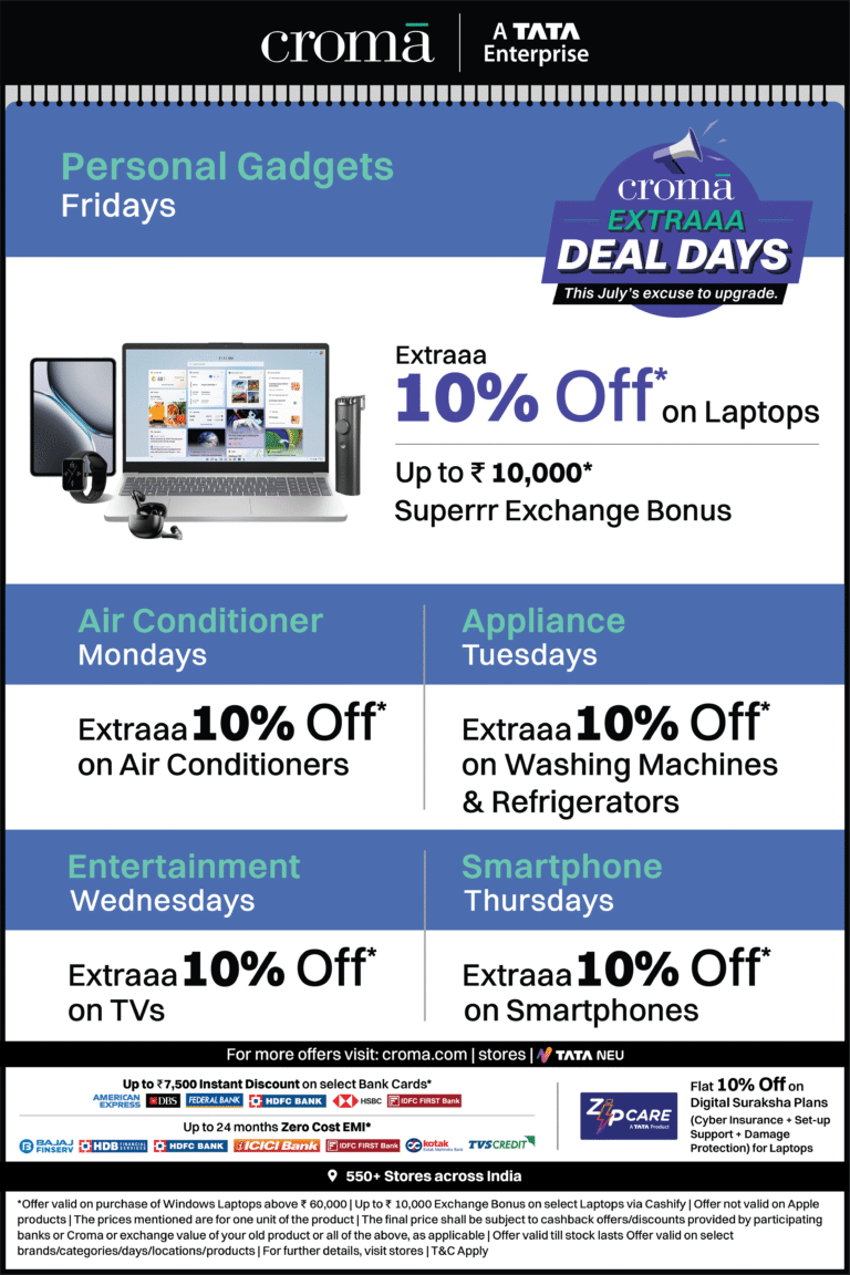 Deals on Laptops, Smartphones, TVs, Washing Machines, Refrigerators and more at Croma